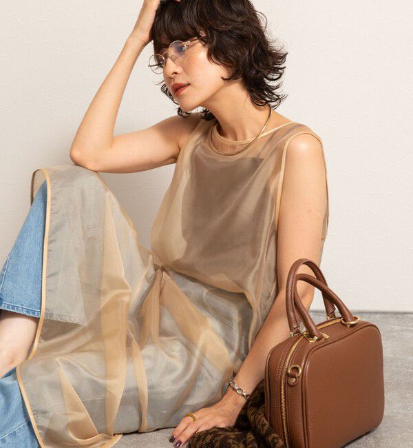 MAQWEL「【MAQWEL/マクウェル】ウォッシャブルオーガンジーワンピース」|ワンピース|ベージュ