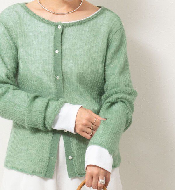 Rie Miller「シアーモヘヤ2WAYリブボートネックカーディガン」|カーディガン|