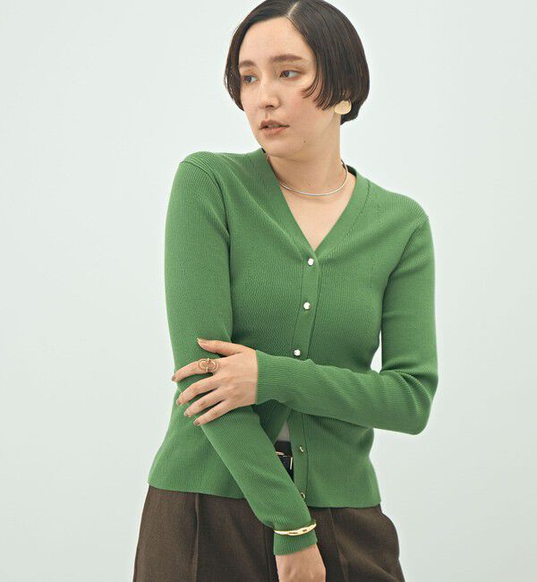 NOLLEY'S「《手洗い可能》リブ斜め柄Vネックカーディガン」|カーディガン|