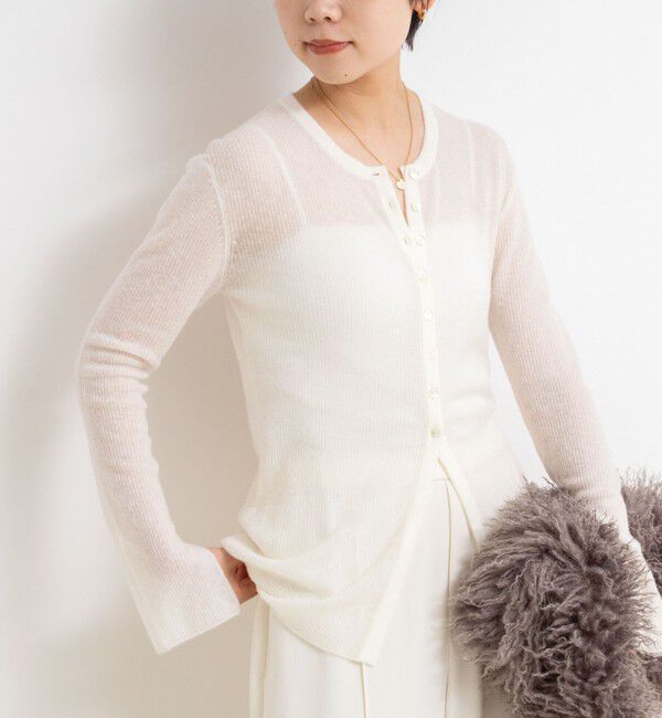 NOLLEY'S sophi「カシミヤ混ガーゼ風リブクルーネックミディ丈カーディガン」|カーディガン|オフホワイト
