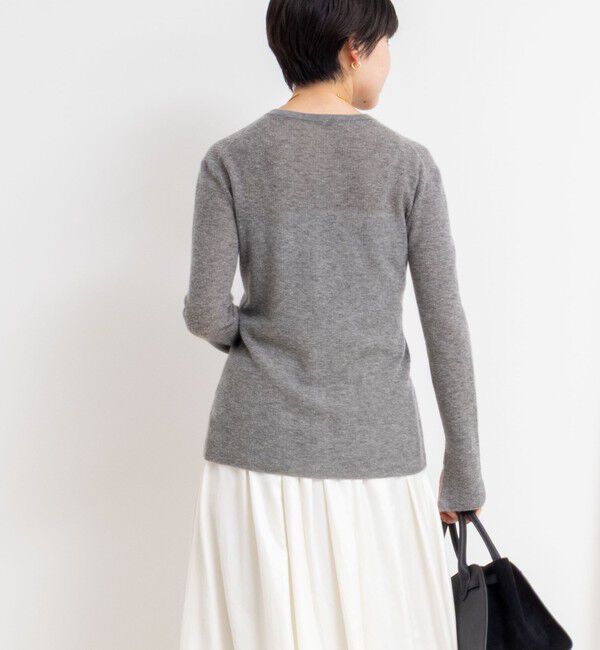 NOLLEY'S sophi「カシミヤ混ガーゼ風リブクルーネックミディ丈カーディガン」|カーディガン|