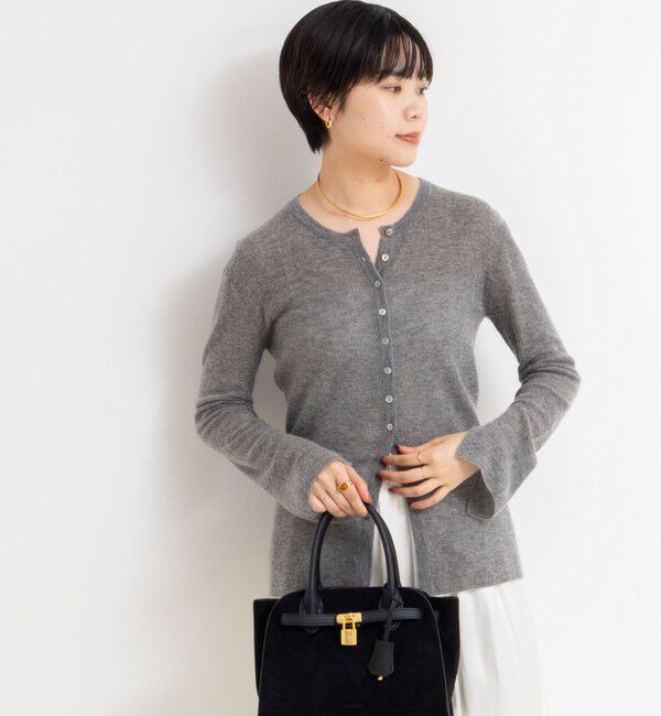 NOLLEY'S sophi「カシミヤ混ガーゼ風リブクルーネックミディ丈カーディガン」|カーディガン|