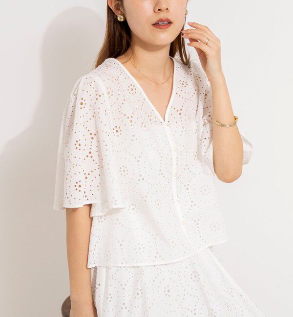 NOLLEY'S「《セットアップ対応》ウォッシャブルフレアスリーブレースブラウス」|シャツ・ブラウス|ホワイト