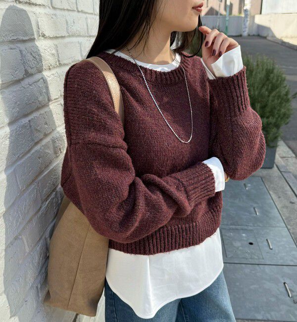 fredy emue「キラキラクロップド丈ニットプルオーバー」|ニット・セーター|レッド系その他