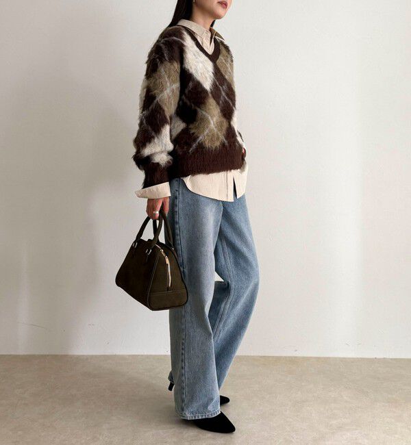 fredy emue「アーガイル柄起毛Ｖネックニット」|ニット・セーター|