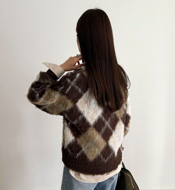 fredy emue「アーガイル柄起毛Ｖネックニット」|ニット・セーター|