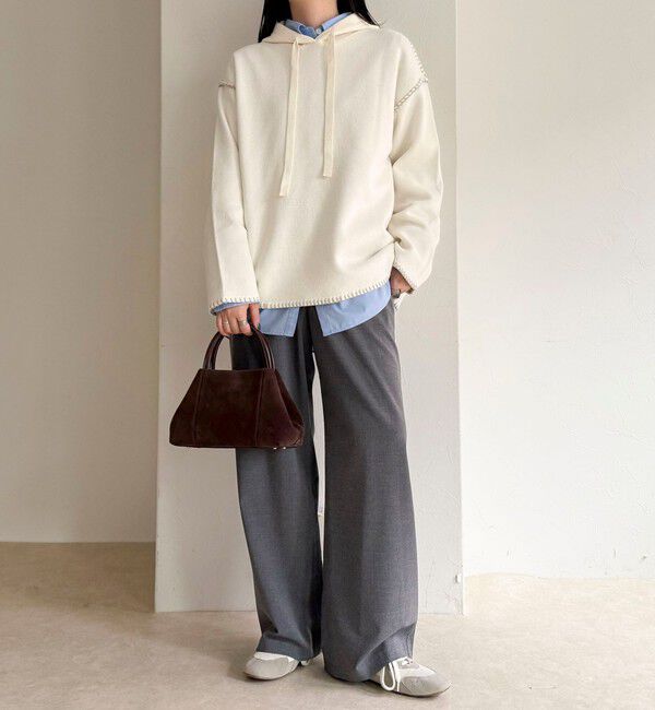 fredy emue「フード付き配色ステッチニットプルオーバー」|ニット・セーター|