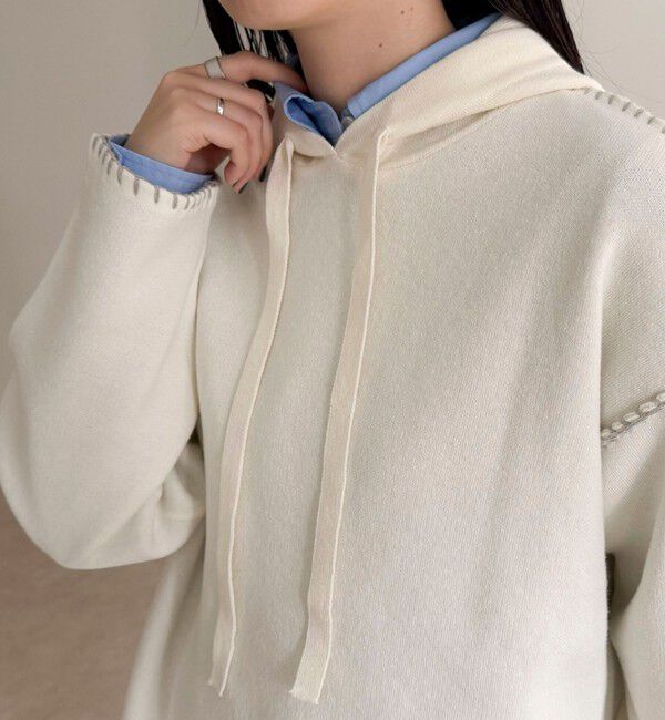 fredy emue「フード付き配色ステッチニットプルオーバー」|ニット・セーター|