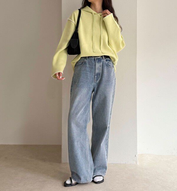 fredy emue「フード付き配色ステッチニットプルオーバー」|ニット・セーター|