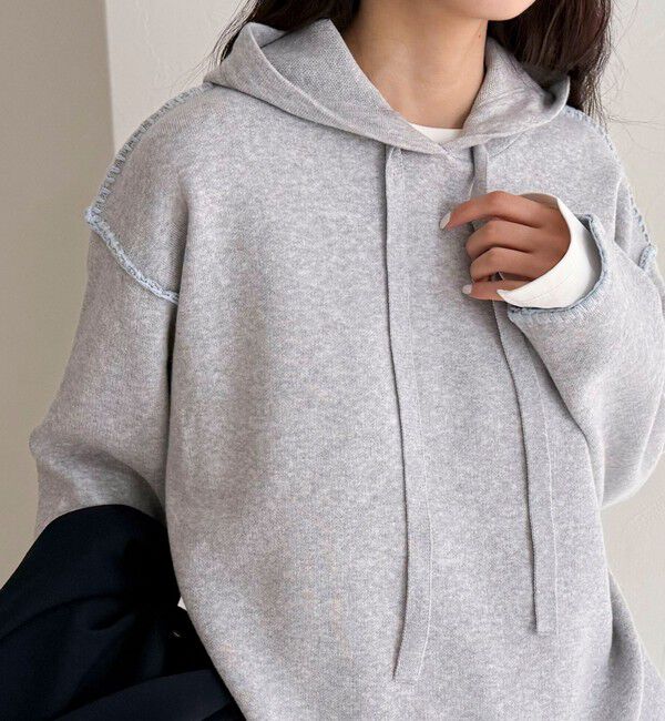 fredy emue「フード付き配色ステッチニットプルオーバー」|ニット・セーター|