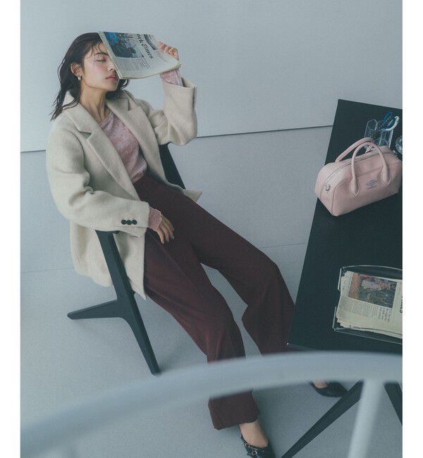 VIS「【美warm】ストレッチ釦付きワイドパンツ/スラックス【アンチピリング/防シワ/洗える】」|チノ|