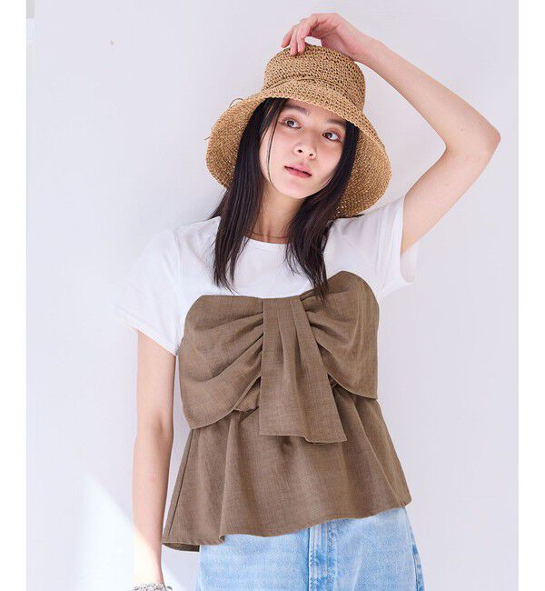 VIS「【新色追加】【美easy】ねじりリボンTシャツドッキングプルオーバー【接触冷感/洗える】」|Tシャツ・カットソー|カーキー系(38)