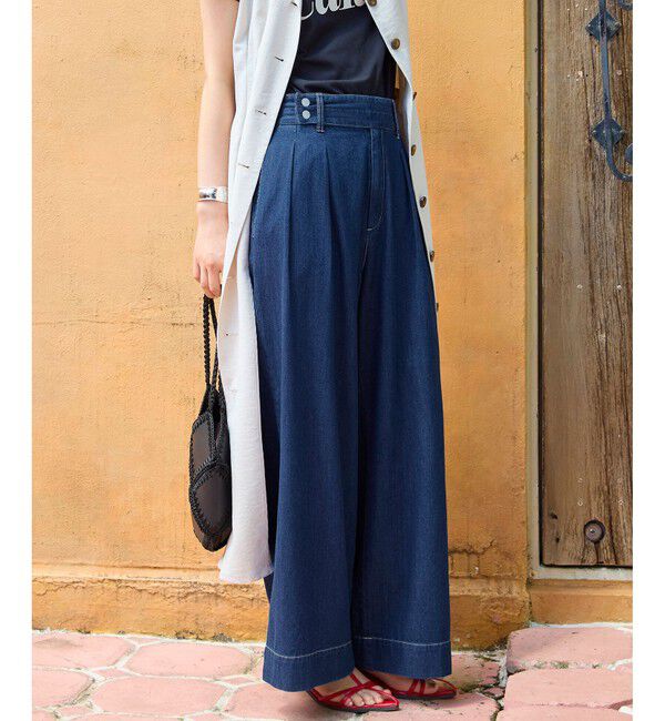 VIS「タックデザインリラックスデニムパンツ」|デニム|ブルー(44)