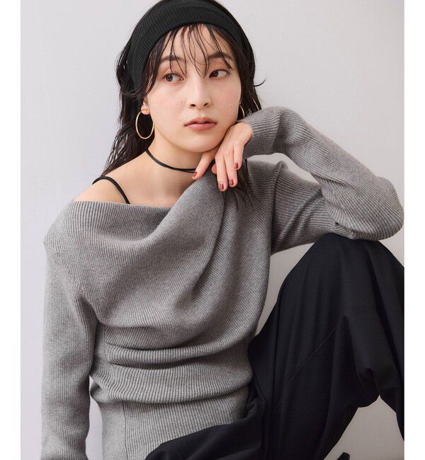 VIS「【美得】ドレープオフショルダーリブニット/イージーケア」|ニット・セーター|