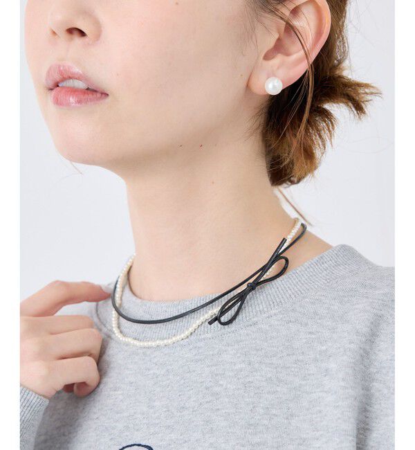 ROPE PICNIC PASSAGE「コードリボン&times;パール2連ショートネックレス」|ネックレス|