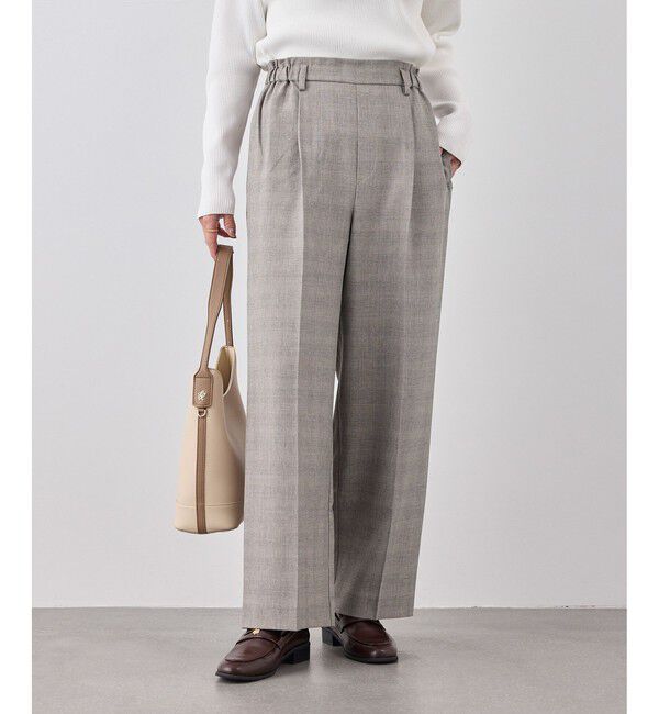 Rope&rsquo;Picnic「メランジドビーチェックパンツ/セットアップ対応・防シワ・接触冷感」|スラックス|ベージュ(27)