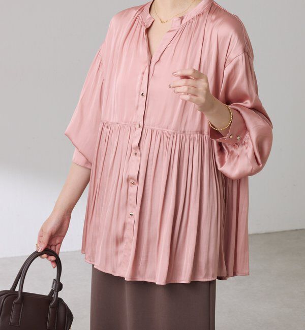  「割繊サテンスキッパーブラウス」|シャツ・ブラウス|