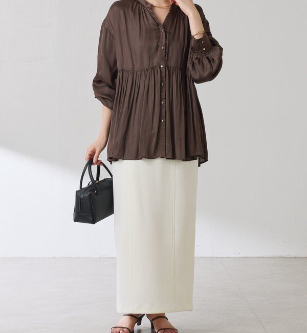  「割繊サテンスキッパーブラウス」|シャツ・ブラウス|