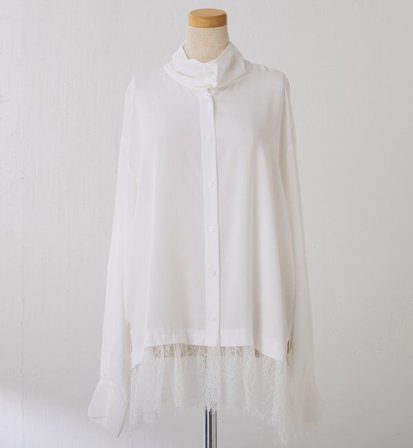  「裾レースハイネックシャツ」|シャツ・ブラウス|オフホワイト