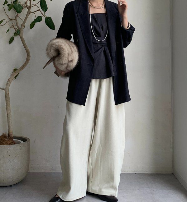  「肩パッドチェックダブルジャケット」|テーラードジャケット|