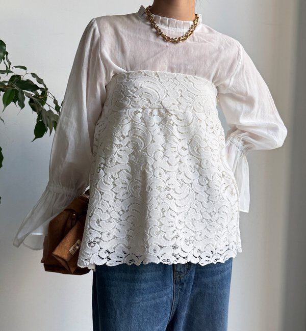  「プリーツ襟袖フレアブラウス」|シャツ・ブラウス|オフホワイト