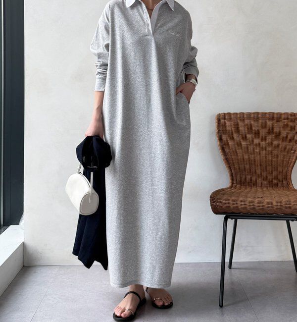  「【WEB限定】ワンポイント刺繍ポロシャツワンピース」|ワンピース|グレー