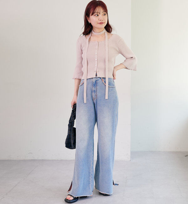  「【2WAY/4色展開】リブニットスクエアレースカーデ」|ニット・セーター|