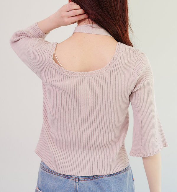  「【2WAY/4色展開】リブニットスクエアレースカーデ」|ニット・セーター|