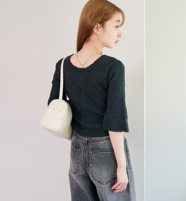  「【2WAY/4色展開】リブニットスクエアレースカーデ」|ニット・セーター|