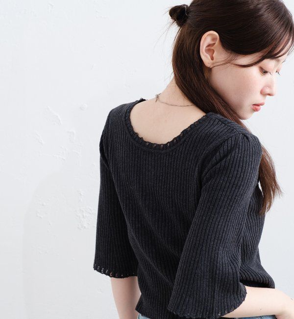  「【2WAY/4色展開】リブニットスクエアレースカーデ」|ニット・セーター|