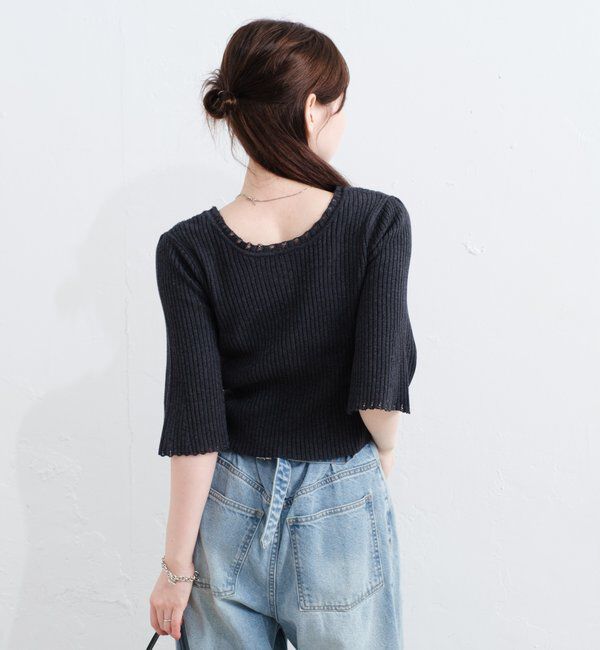  「【2WAY/4色展開】リブニットスクエアレースカーデ」|ニット・セーター|