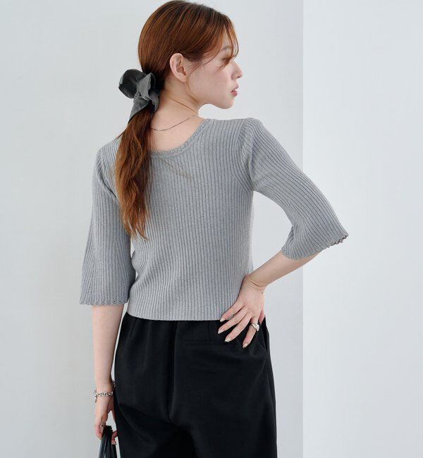  「【2WAY/4色展開】リブニットスクエアレースカーデ」|ニット・セーター|