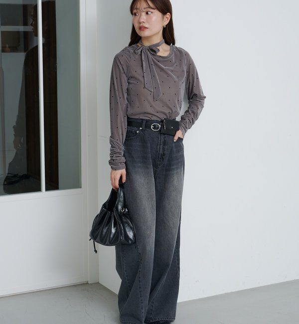  「【2サイズ展開/低身長サイズ/ウエスト調節可】カーブステッチデニム」|デニム|