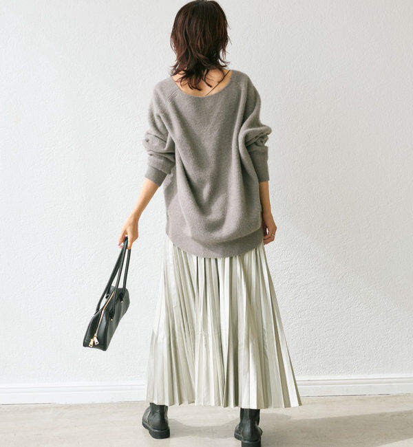  「【リバイバル/ウエストゴムで着やすい】レザーライクプリーツスカート」|スカート|