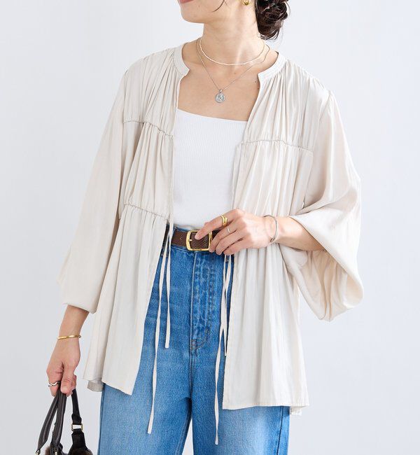  「【2WAY仕様】ギャザーストリングツイルブラウス」|シャツ・ブラウス|