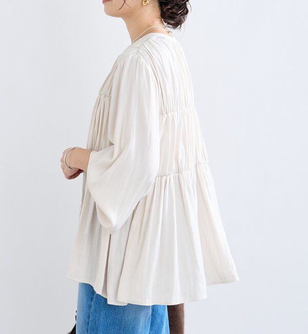  「【2WAY仕様】ギャザーストリングツイルブラウス」|シャツ・ブラウス|