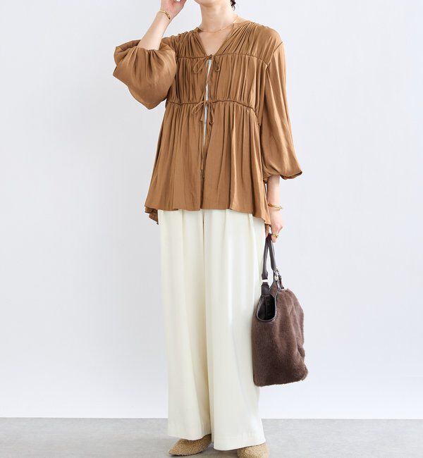  「【2WAY仕様】ギャザーストリングツイルブラウス」|シャツ・ブラウス|