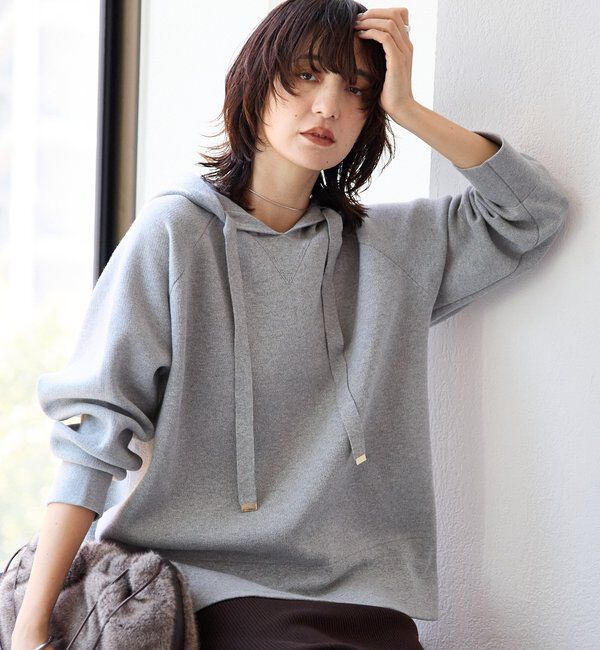  「【ロングシーズン活躍】スエットライクフーディニット」|ニット・セーター|ライトグレー