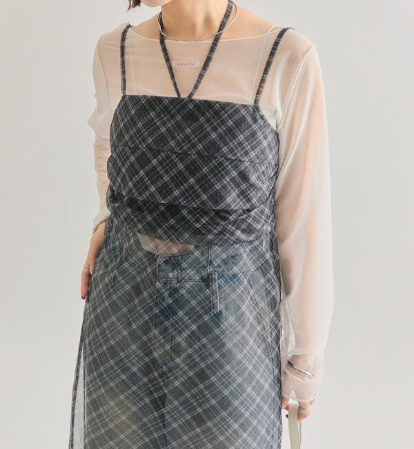  「シアーチェックキャミワンピース」|ワンピース|ブラック