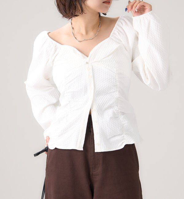  「長袖パフビスチェブラウス」|シャツ・ブラウス|オフホワイト