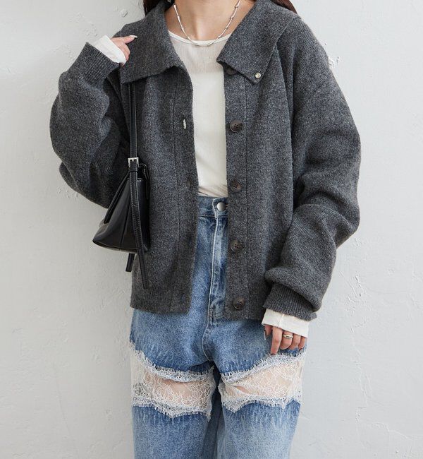  「襟付きプレートニットカーディガン」|カーディガン|