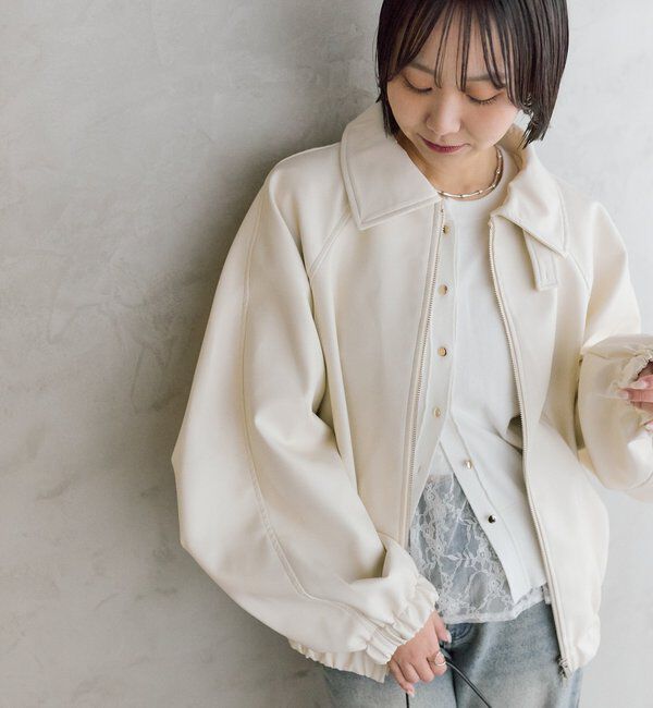  「バルーンスリーブフェイクレザーブルゾン」|ブルゾン・スタジャン|