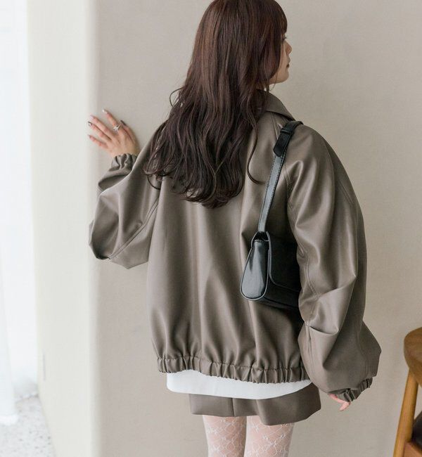  「バルーンスリーブフェイクレザーブルゾン」|ブルゾン・スタジャン|