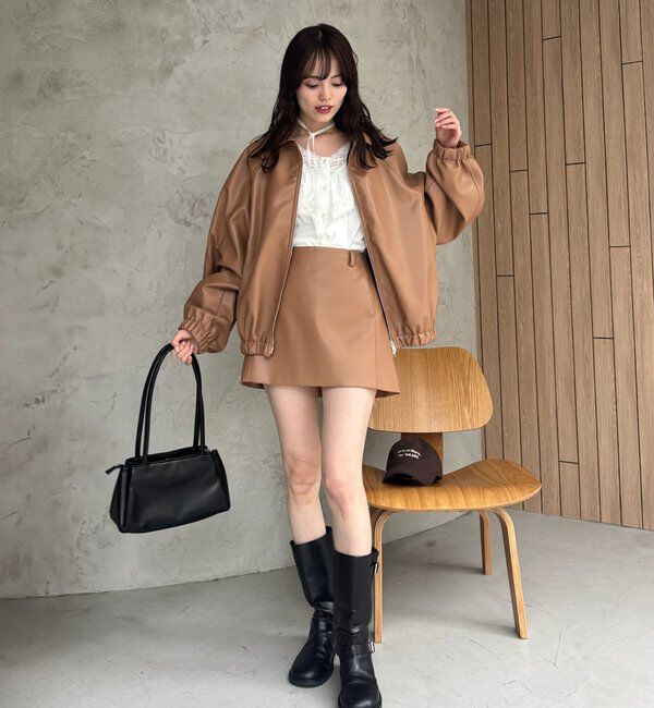  「バルーンスリーブフェイクレザーブルゾン」|ブルゾン・スタジャン|