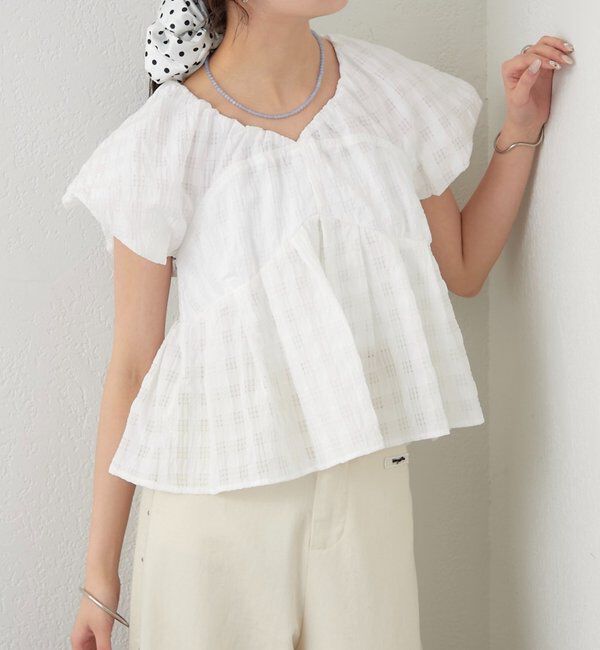  「チェックパフブラウス」|シャツ・ブラウス|