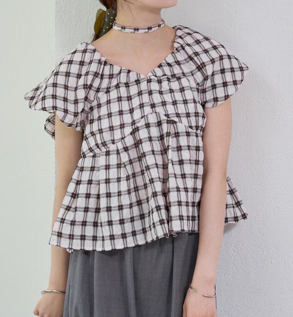  「チェックパフブラウス」|シャツ・ブラウス|