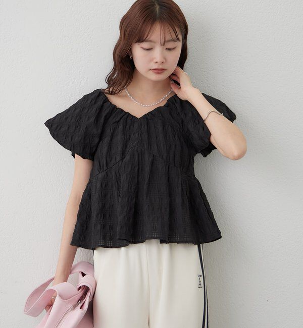  「チェックパフブラウス」|シャツ・ブラウス|