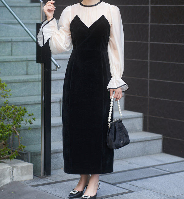  「【結婚式/ドレス/サイズ展開あり】配色シアーベアデザインワンピース」|ドレス|