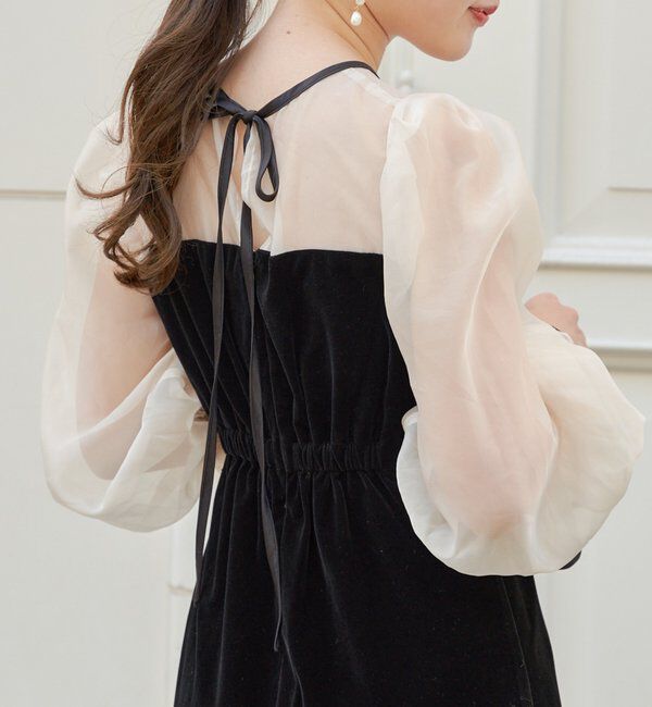  「【結婚式/ドレス/サイズ展開あり】配色シアーベアデザインワンピース」|ドレス|