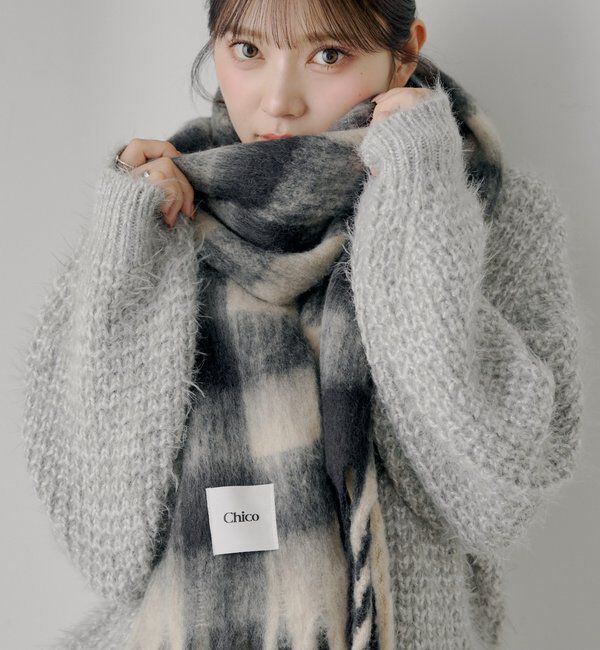  「ボリュームチェックストール/マフラー」|マフラー|ブラック